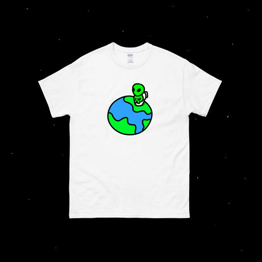 Unisex Japanese Alien Loves Earth T Shirt White